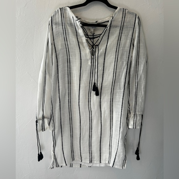 Greylin Anthropologie Dress Long Sleeve Black Ivory White Striped Size S NEW